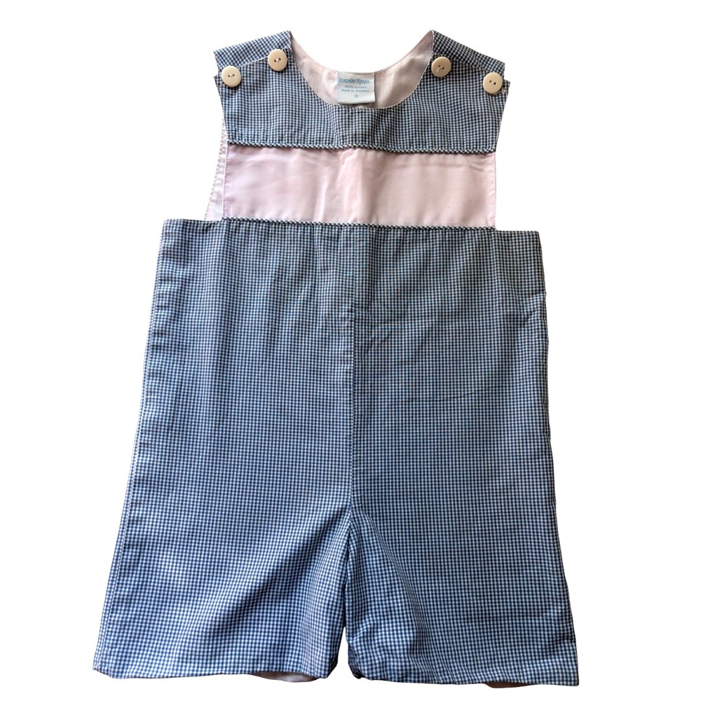 Blue Gingham‎ Jon Jon Romper Cotton Checkered Size 3 Remember Nguyen NWOT Blank